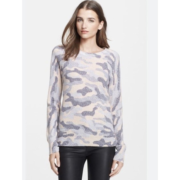 EQUIPMENT Sloan Camo Sweater Women Medium Wool Cashmere Blend Neutrals Crew - Picture 1 of 8